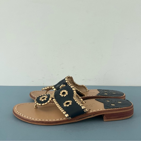 Jack Rogers Nantucket Midnight Blue Gold Leather Whipstitch Flat Sandals - Picture 5 of 9